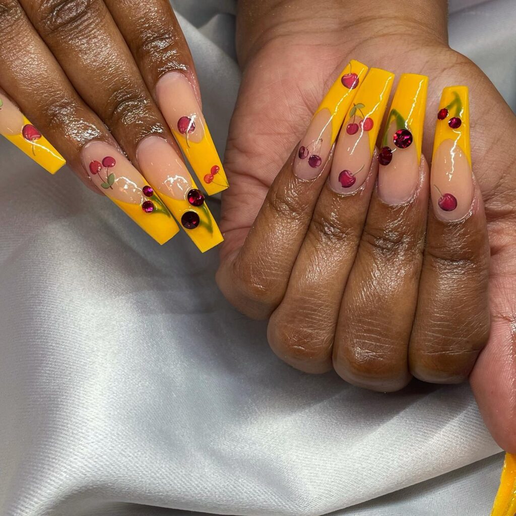 Cherry Bomb: Blinged-Out French Acrylic Nails