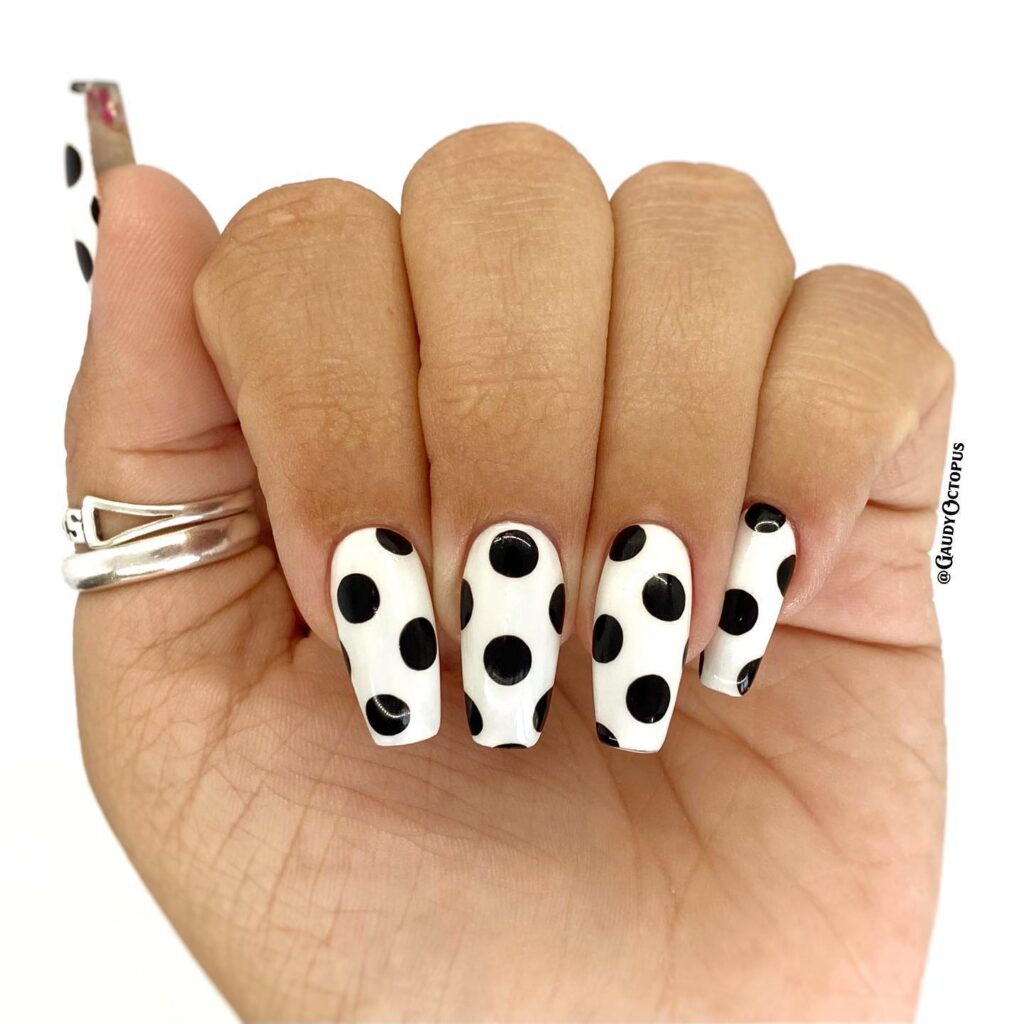 white and black polka dots