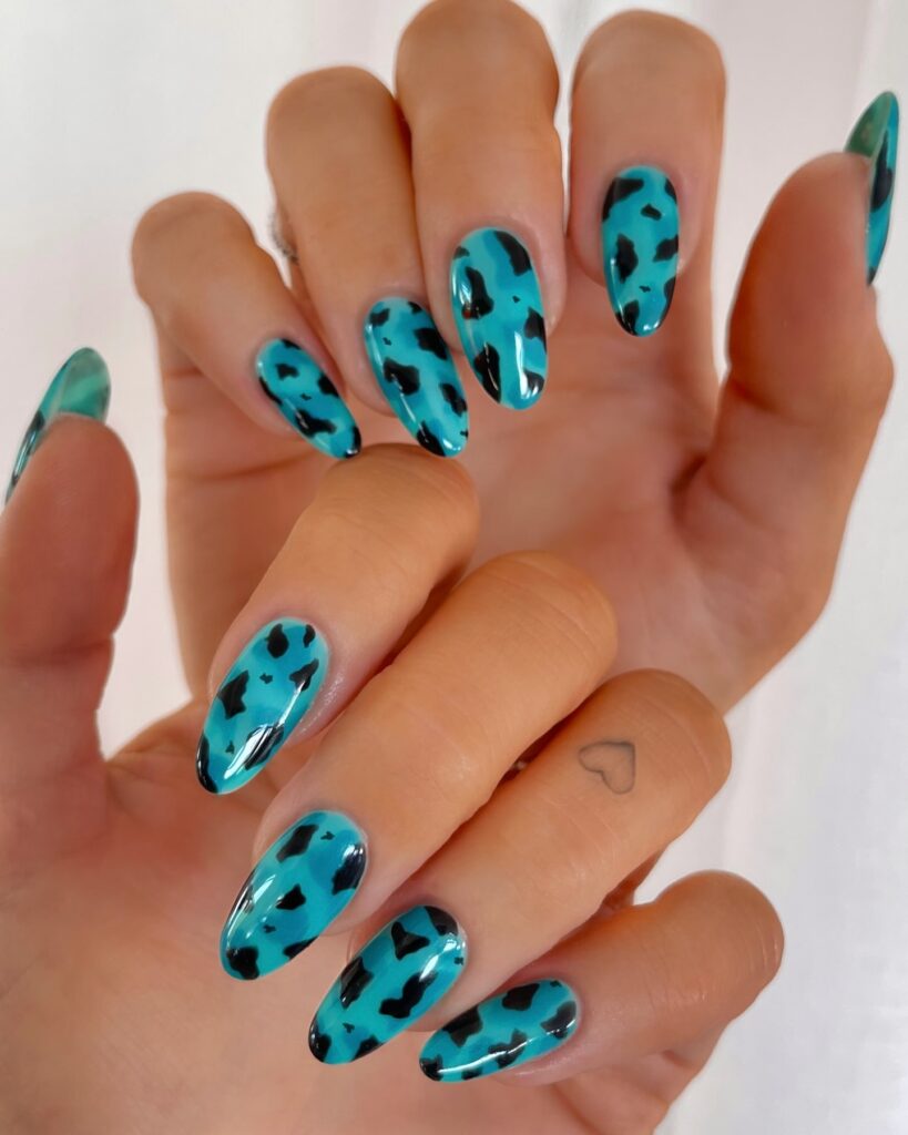  Leopard and Turquoise Nails