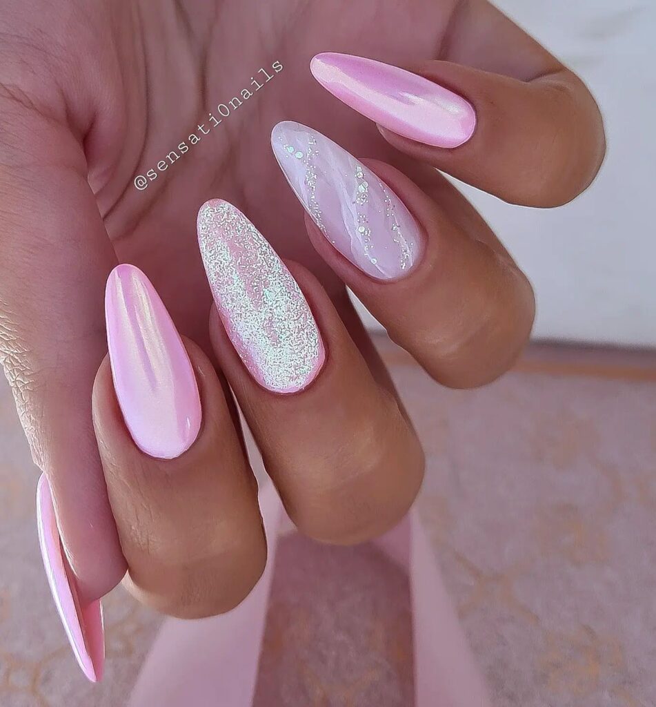 Pink and White Marble Magic Nail