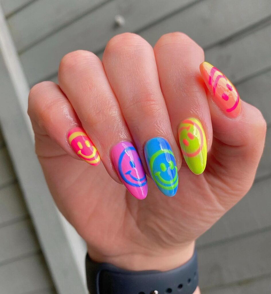 Smiley Vibes Neon Nails