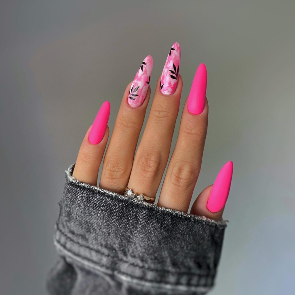 Floral pink nail