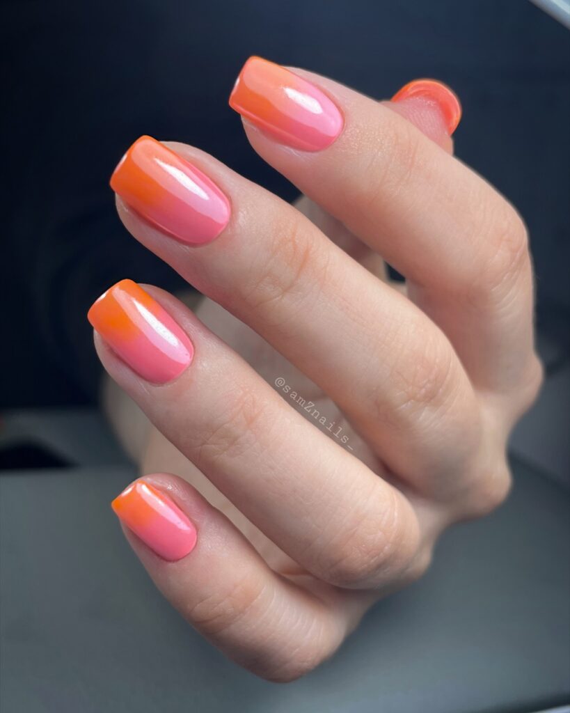 Gradient pink and orange nail